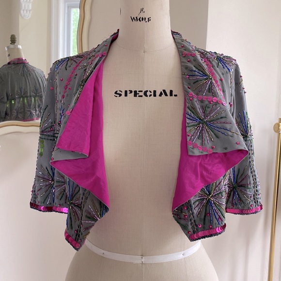 Gorgeous Vintage silk sequin beaded cropped jacket XS S - Picture 2 of 7